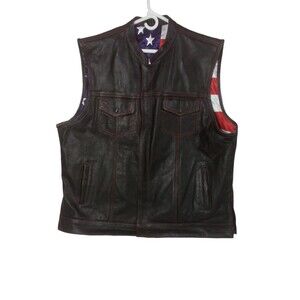 Matagear Concealed Carry Leather Vest American Flag Liner Heavy‎ Duty Size 3Xl